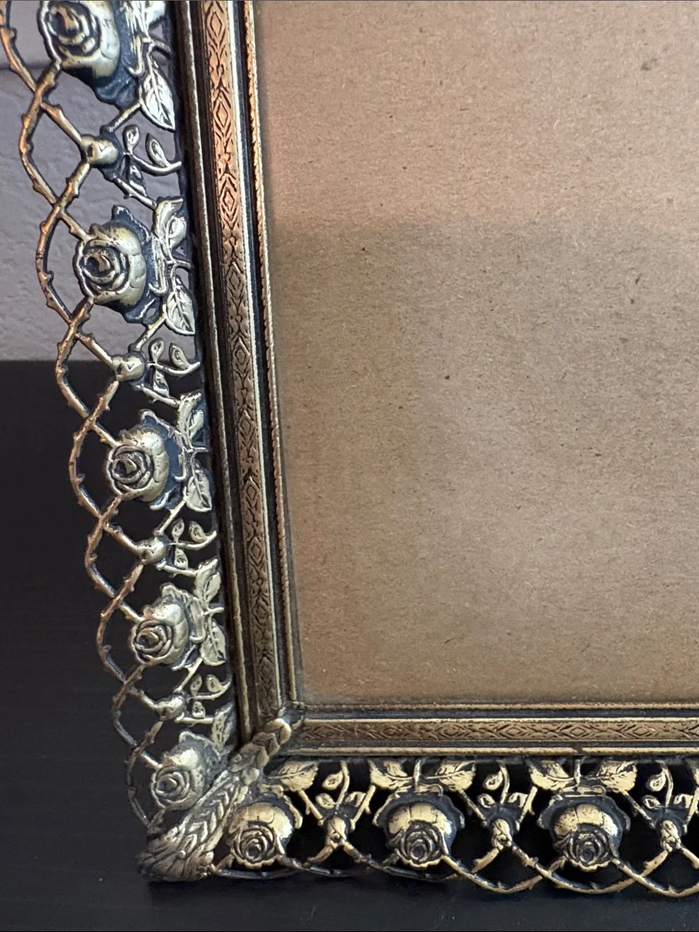 Vintage Frame Rose Floral Metallic Gold 8x10